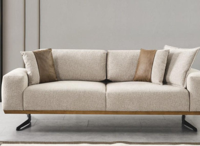 Designer three-seater sofa beige color luxury furniture in living room 225cm